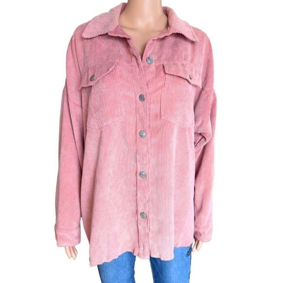 Forever 21 Pink Corduroy Button Front Shacket Jacket Medium - Picture 2 of 6